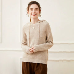Classic Cashmere Waffle Knit Hooded Pullover Sweater Hoodie