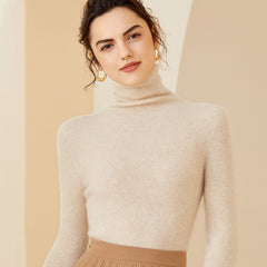 Women's Rib Knit Cashmere Turtleneck Sweater