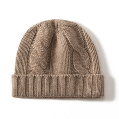 Pure Cashmere Thick Chunky Ribbed Cuff Cable Knit Beanie