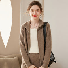 Women's Zipper Cardigan Turn-Down Collar Cashmere Sweater