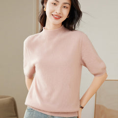 Mock Neck Cashmere Pullover Knit Top Sweater For Women