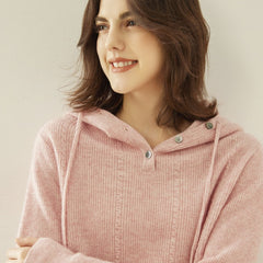 Knit Pullover Sweater with Drawstring Hood Cashmere Jumper Hoodie