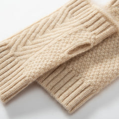 Cashmere Cable Knit Fingerless Wrist Half-Finger Gloves