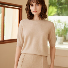 100% Cashmere Half Sleeve Crewneck Pullover Thin Sweater