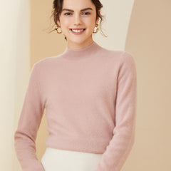 Soft Knit Pullover Wool Blend Mock Neck Cashmere Sweater