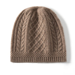 Soft Thick Warm Pure Cashmere Cable Knit Beanies