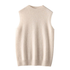 Sleeveless Cashmere Mock Neck Knit Wool Vest Soft Pullover Tank