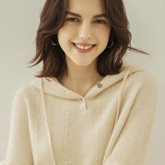 Knit Pullover Sweater with Drawstring Hood Cashmere Jumper Hoodie