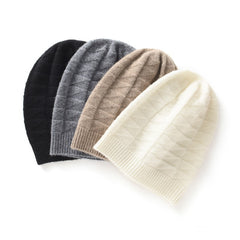 Soft & Lightweight Diamond Knit Cashmere Beanie Winter Hat