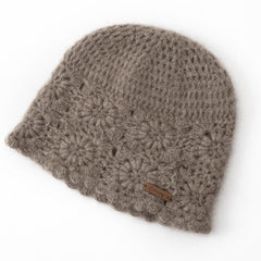 Floral Crochet Slouchy Knit Cutout Crochet Beanie Hat