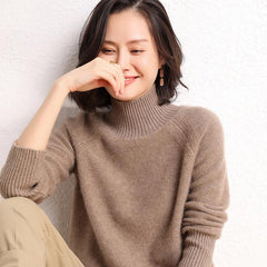 Cashmere Knit Pullover Thicken Casual Loose Mock Neck Sweater