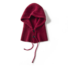 Warm Windproof Cashmere Hooded Hat Ribbed Knit Drawstring Beanie