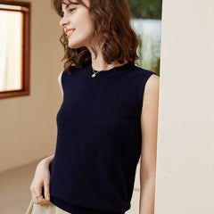 100% Cashmere Pullover Vest Sleeveless Crew Neck Sweater Knit Top