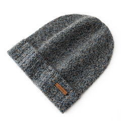 Textured Cashmere Beanie Hat with Ribbed Folded Cuff