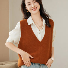 Deep V-Neck Ribbed Knit Pullover Cashmere Sweater Vest
