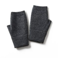 Soft Ribbed Knit Pure Cashmere Fingerless Mittens Gloves