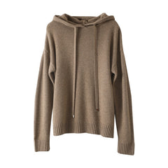 Women's Cashmere Wool Blend Ribbed Cuffs Pullover Sweater Hoodie