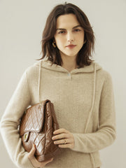 Knit Pullover Sweater with Drawstring Hood Cashmere Jumper Hoodie