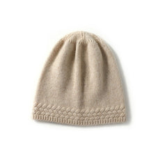 Cashmere Outdoor Beanie Hat with Braided Knit Hem Detail