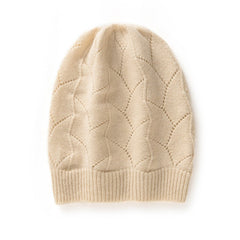 Cashmere Knitted Leaf Openwork Beanies Hat Bonnet