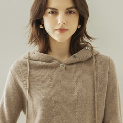 Knit Pullover Sweater with Drawstring Hood Cashmere Jumper Hoodie