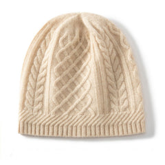 Soft Thick Warm Pure Cashmere Cable Knit Beanies