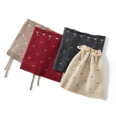 Soft Dot Pattern Pure Cashmere Knit Cap with Drawstring