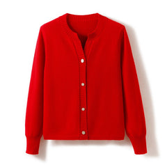 Women's Classic Crew Neck Cardigan Knitted Short Jacket Warm Top