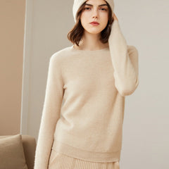 100% Cashmere Women's Crew Neck Pullover Slim-Fit Basic Sweater