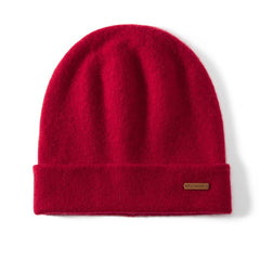100% Pure Cashmere Cuffed Beanie with Logo Patch Cold Hat