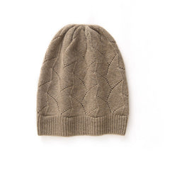 Cashmere Knitted Leaf Openwork Beanies Hat Bonnet