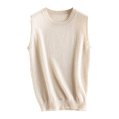 100% Cashmere Pullover Vest Sleeveless Crew Neck Sweater Knit Top
