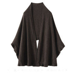 Lightweight Knit Wrap 100% Cashmere Ruffle-Edge Cape Trim Shawl