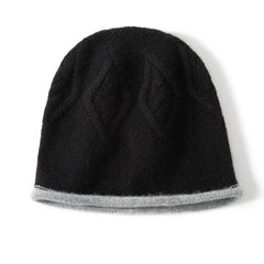 Leaf Cable Knit Pattern Reversible Pure Cashmere Beanies