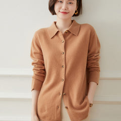 Polo Collar Button Lapel Knitted Cashmere Sweater Cardigan