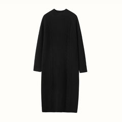 Wool Cashmere Mock Neck Casual Cable Knit Sweater Midi Dress