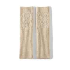 Leaf Pattern Long Cashmere Gloves Fingerless Cable Knit Arm Warmer