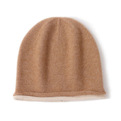 Double Layer Knit Reversible 100% Cashmere Hat Unisex Beanies