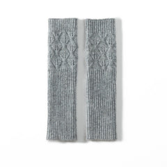 Leaf Pattern Long Cashmere Gloves Fingerless Cable Knit Arm Warmer