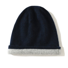 Double Layer Cable Knit Reversible Two-Tone  Cashmere Beanie Hat