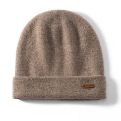 100% Pure Cashmere Cuffed Beanie with Logo Patch Cold Hat