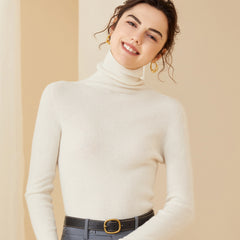 Women's Rib Knit Cashmere Turtleneck Sweater
