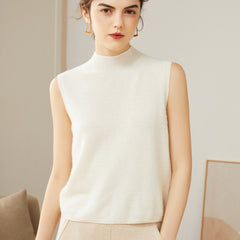 Knit Mock Neck Tank Top 100% Cashmere Sleeveless Sweater Vest