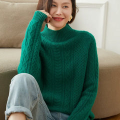 Cashmere Cable Knit Mock Neck Knitted Thicker Knit Sweater