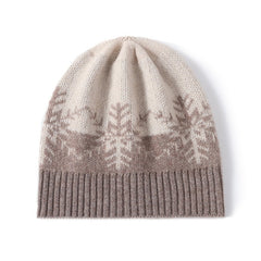 Cashmere Jacquard Knitted Beanies Snowflake Hat Thick Bonnet