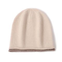 Double Layer Knit Reversible 100% Cashmere Hat Unisex Beanies