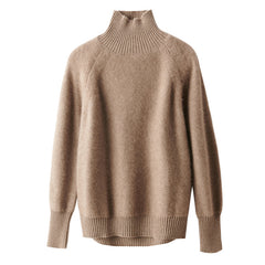 Cashmere Knit Pullover Thicken Casual Loose Mock Neck Sweater
