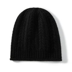 100% Pure Cashmere Soft Warm Ribbed Hem Cable Knit Beanie