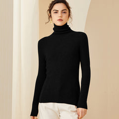 Women's Rib Knit Cashmere Turtleneck Sweater