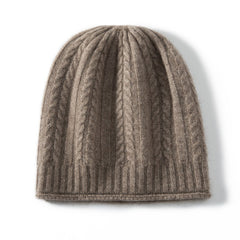 100% Pure Cashmere Soft Warm Ribbed Hem Cable Knit Beanie